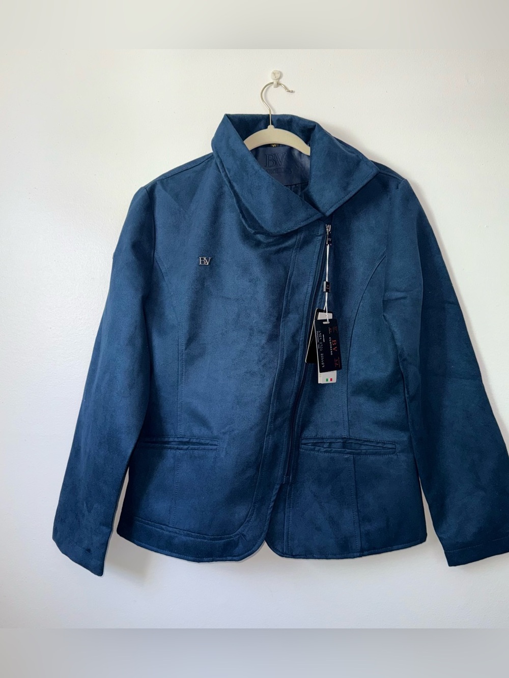 BV Clothing Blue Faux Suede Asymmetrical Zip Jacket XL NWT